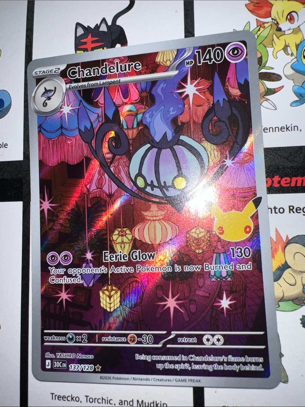Pokemon Chandelure Holographic Card - Purple, Black, Blue